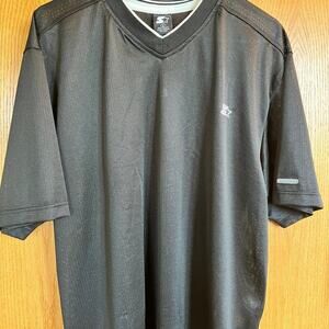 Vintage Starter black jersey, short sleeve, V-neck men's size L